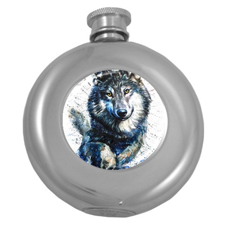 Gray Wolf - Forest King Round Hip Flask (5 oz)