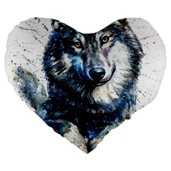 Gray Wolf - Forest King Large 19  Premium Flano Heart Shape Cushions by kot737