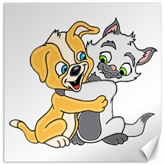 Puppy And Siamese Love Canvas 12  X 12  (unframed) by retrotoomoderndesigns