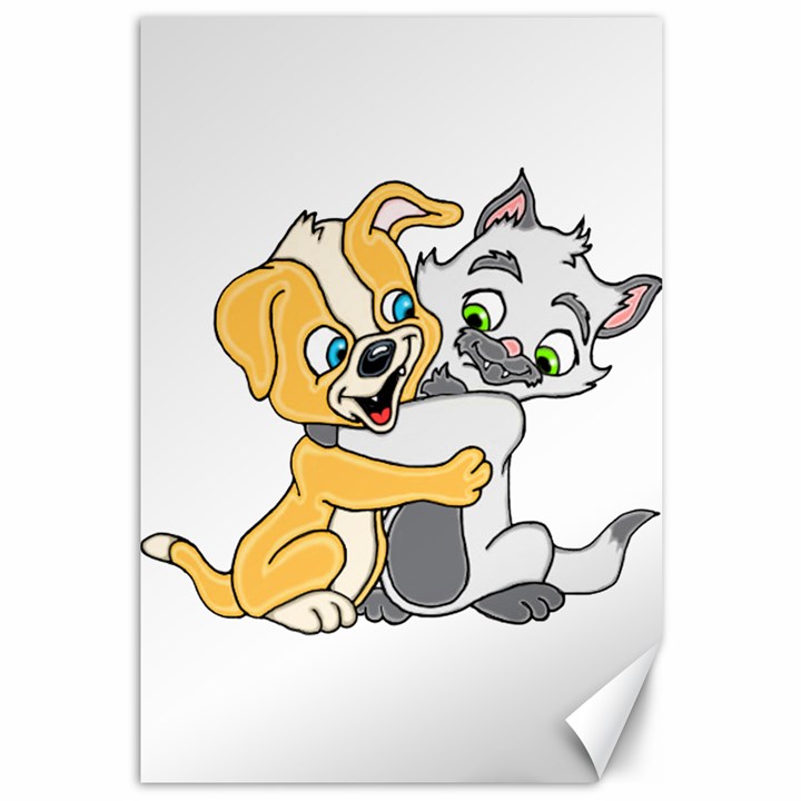 Puppy And Siamese Love Canvas 12  x 18  (Unframed)