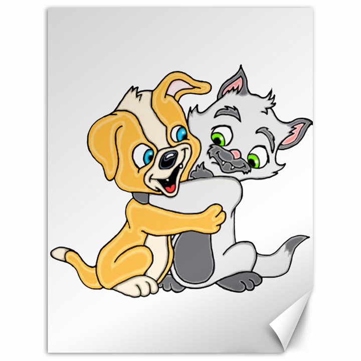 Puppy And Siamese Love Canvas 18  x 24  (Unframed)