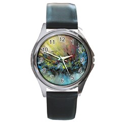 Original Abstract Art Round Metal Watch by scharamo