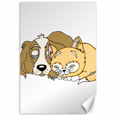 Dog And Kitten Nap Canvas 12  X 18  (unframed) by retrotoomoderndesigns