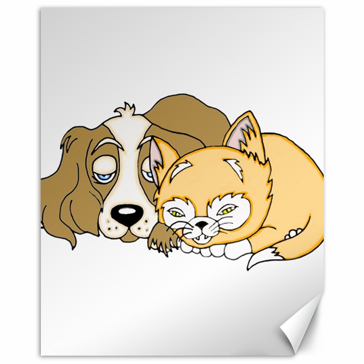 Dog And Kitten Nap Canvas 11  x 14  (Unframed)