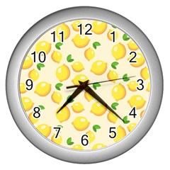 Fruits Template Lemons Yellow Wall Clock (silver) by Pakrebo