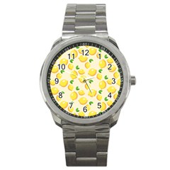 Fruits Template Lemons Yellow Sport Metal Watch by Pakrebo