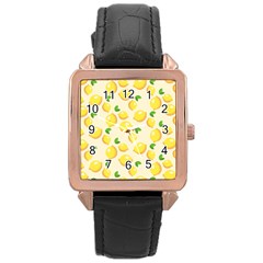 Fruits Template Lemons Yellow Rose Gold Leather Watch  by Pakrebo