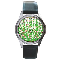 Flowering Vine Vine Ivy Flowers Round Metal Watch by Pakrebo