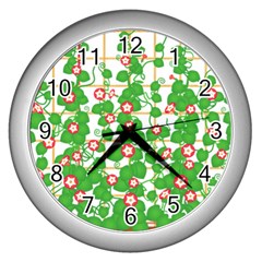 Flowering Vine Vine Ivy Flowers Wall Clock (silver) by Pakrebo