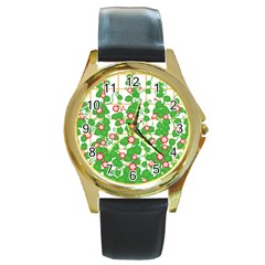 Flowering Vine Vine Ivy Flowers Round Gold Metal Watch by Pakrebo