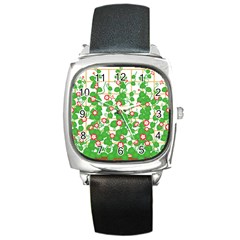 Flowering Vine Vine Ivy Flowers Square Metal Watch by Pakrebo