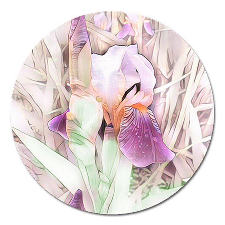 Iris Digital Painting Flower Pastel Magnet 5  (Round)