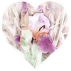 Iris Digital Painting Flower Pastel Wooden Puzzle Heart by Pakrebo