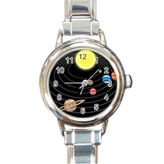 Solar System Planets Sun Space Round Italian Charm Watch by Pakrebo