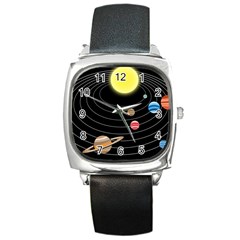 Solar System Planets Sun Space Square Metal Watch by Pakrebo