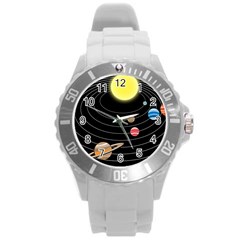 Solar System Planets Sun Space Round Plastic Sport Watch (l) by Pakrebo