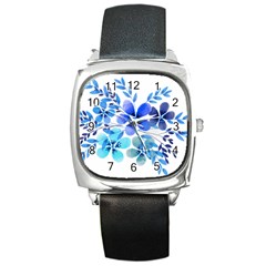 Watercolour Flowers Watercolor Square Metal Watch by Pakrebo