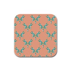 Turquoise Dragonfly Insect Paper Rubber Square Coaster (4 Pack)  by Pakrebo