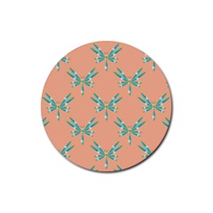 Turquoise Dragonfly Insect Paper Rubber Coaster (round)  by Pakrebo