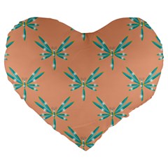 Turquoise Dragonfly Insect Paper Large 19  Premium Heart Shape Cushions by Pakrebo