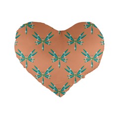 Turquoise Dragonfly Insect Paper Standard 16  Premium Flano Heart Shape Cushions by Pakrebo