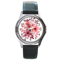 Watercolour Flowers Red Watercolor Round Metal Watch by Pakrebo