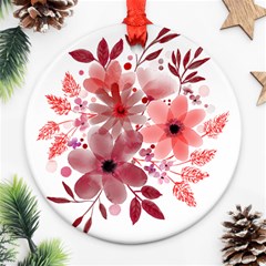 Watercolour Flowers Red Watercolor Ornament (round) by Pakrebo