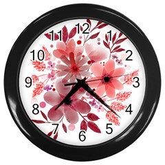 Watercolour Flowers Red Watercolor Wall Clock (black)