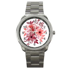 Watercolour Flowers Red Watercolor Sport Metal Watch by Pakrebo