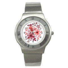 Watercolour Flowers Red Watercolor Stainless Steel Watch by Pakrebo