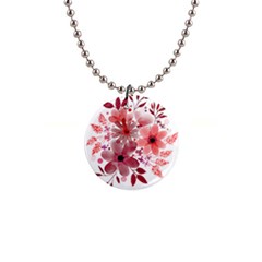 Watercolour Flowers Red Watercolor 1  Button Necklace by Pakrebo