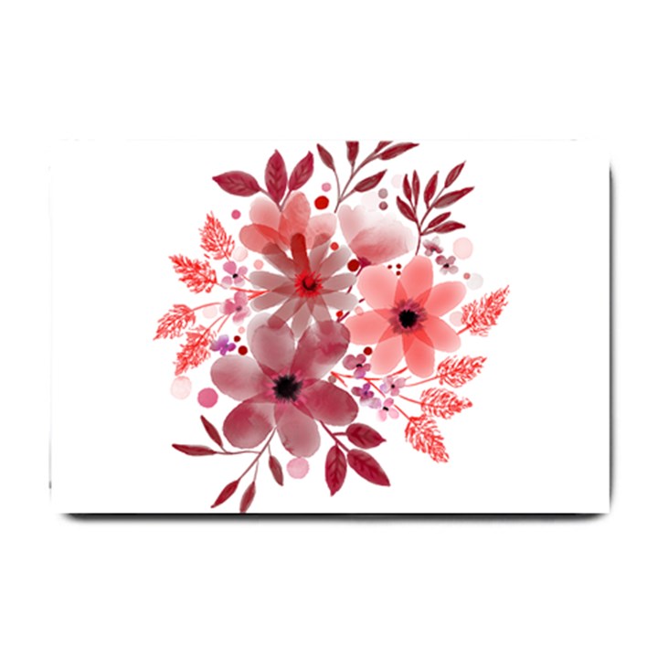 Watercolour Flowers Red Watercolor Small Doormat 