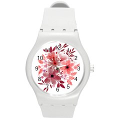 Watercolour Flowers Red Watercolor Round Plastic Sport Watch (m) by Pakrebo