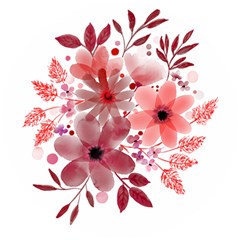 Watercolour Flowers Red Watercolor Wooden Puzzle Round