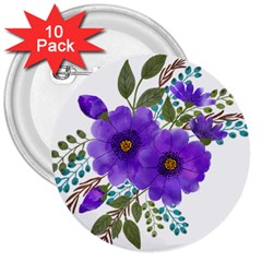 Watercolour Flowers Spring Floral 3  Buttons (10 Pack)  by Pakrebo