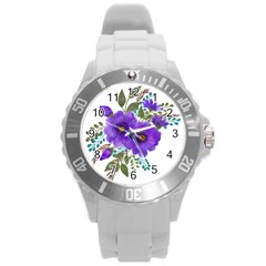 Watercolour Flowers Spring Floral Round Plastic Sport Watch (l) by Pakrebo