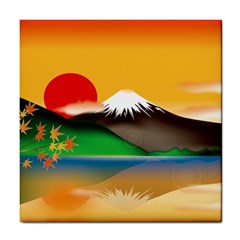 Mount Fuji Japan Lake Sun Sunset Tile Coaster by Pakrebo