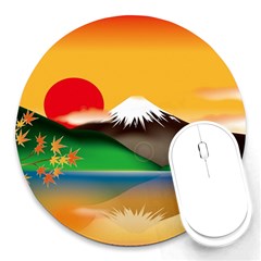 Mount Fuji Japan Lake Sun Sunset Round Mousepads by Pakrebo