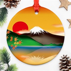 Mount Fuji Japan Lake Sun Sunset Ornament (round) by Pakrebo