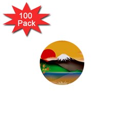 Mount Fuji Japan Lake Sun Sunset 1  Mini Buttons (100 Pack)  by Pakrebo