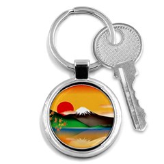 Mount Fuji Japan Lake Sun Sunset Key Chain (round) by Pakrebo