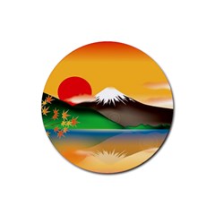 Mount Fuji Japan Lake Sun Sunset Rubber Coaster (round)  by Pakrebo