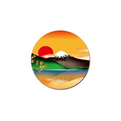 Mount Fuji Japan Lake Sun Sunset Golf Ball Marker by Pakrebo