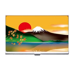 Mount Fuji Japan Lake Sun Sunset Business Card Holder by Pakrebo