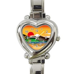 Mount Fuji Japan Lake Sun Sunset Heart Italian Charm Watch by Pakrebo