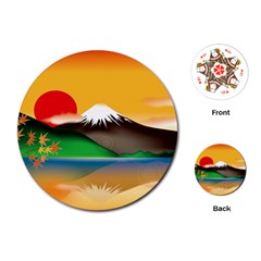 Mount Fuji Japan Lake Sun Sunset Playing Cards Single Design (round) by Pakrebo