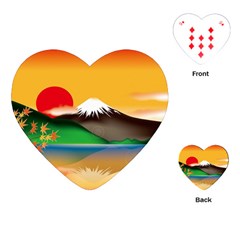 Mount Fuji Japan Lake Sun Sunset Playing Cards Single Design (heart) by Pakrebo