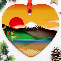 Mount Fuji Japan Lake Sun Sunset Heart Ornament (two Sides) by Pakrebo