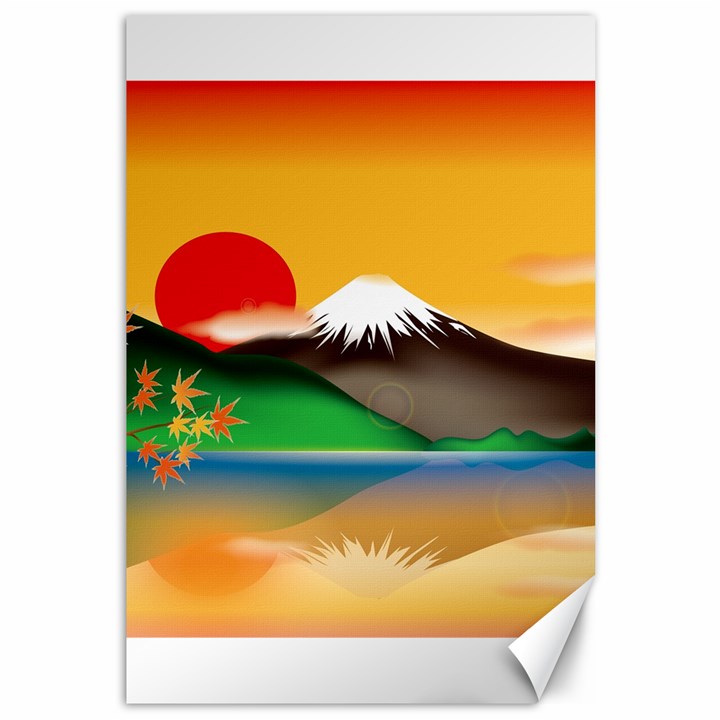 Mount Fuji Japan Lake Sun Sunset Canvas 12  x 18 