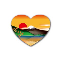 Mount Fuji Japan Lake Sun Sunset Rubber Coaster (heart)  by Pakrebo